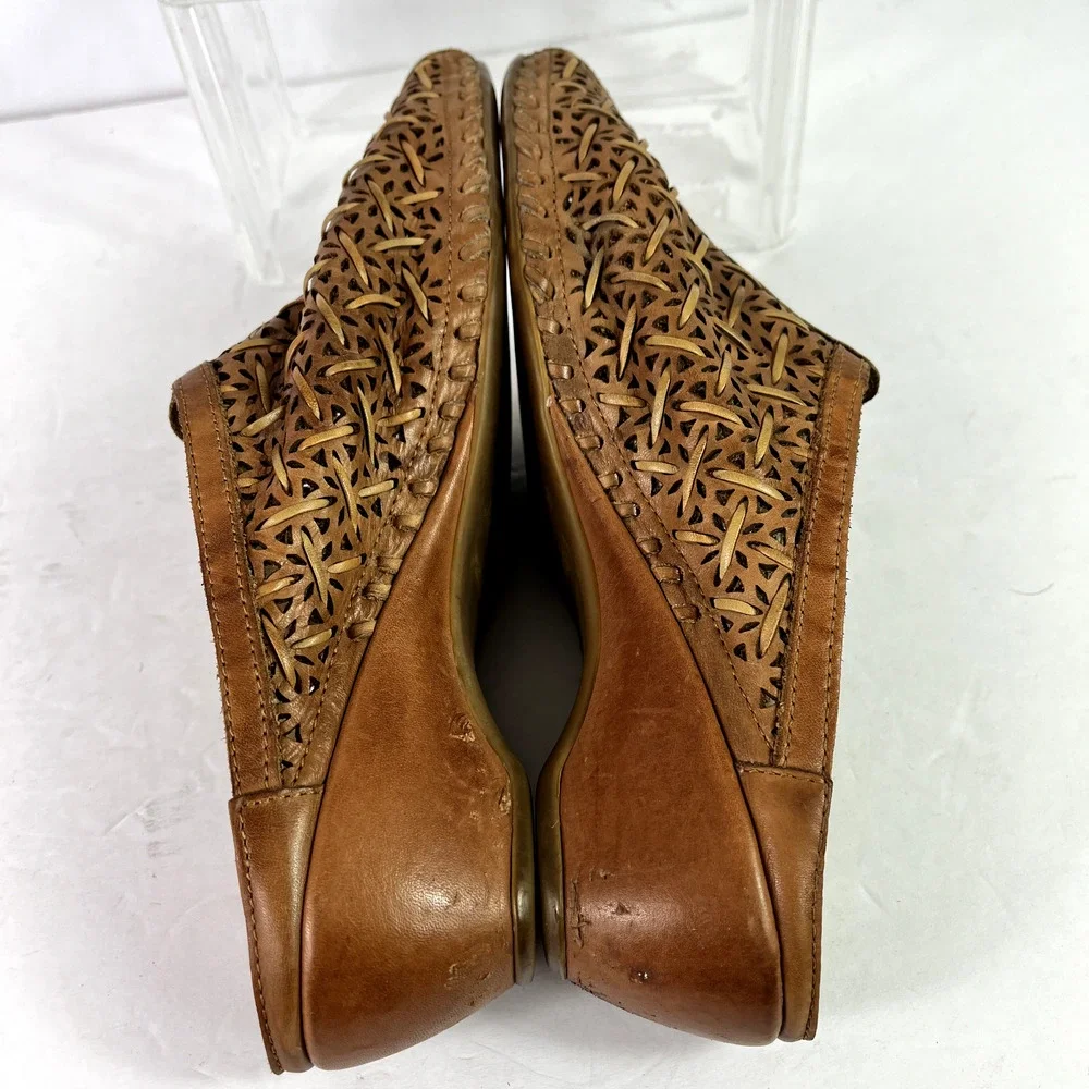 Pikolinos Shoes Womens 8 Mules Romana Brown Weave Leather Laser Cut